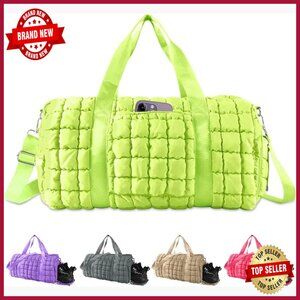 Large Quilted Duffle Bag with Multiple Compartments Travel Gym Weekender